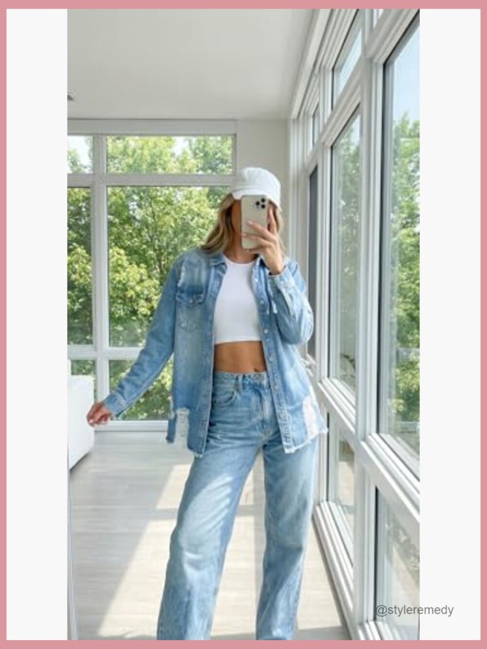Oversized Denim Jacket Long Sleeve Distressed Button Front - Picture 2 of 7
